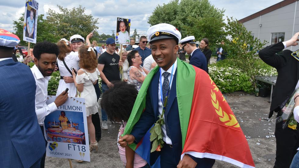 Mernawi Beletse hade även tagit med sig Eritreas flagga till utspringet.