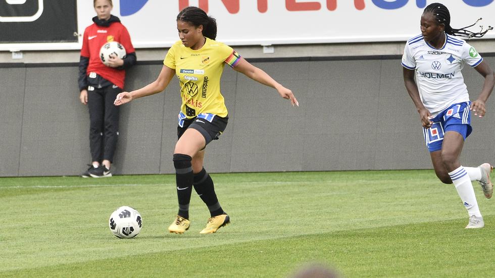 Alicia Ibrahim sköt ett av målen när hennes Mariebo förlorade med 3–4 mot Göteborgs DFF. Bilden är tagen vid ett tidigare tillfälle.