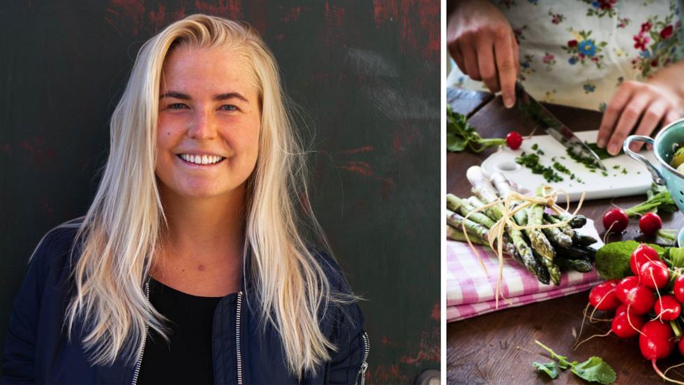 Dietisten Karoline Pettersson krossar myterna om vegetariskt kost.  FOTO: Privat och Malin Hoelstad/SvD/TT