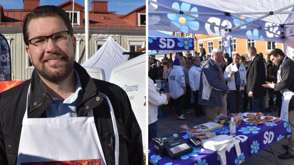 SD-ledaren Jimmie Åkesson var på plats i Gränna på onsdagen. FOTO: Jasmin de Freitas