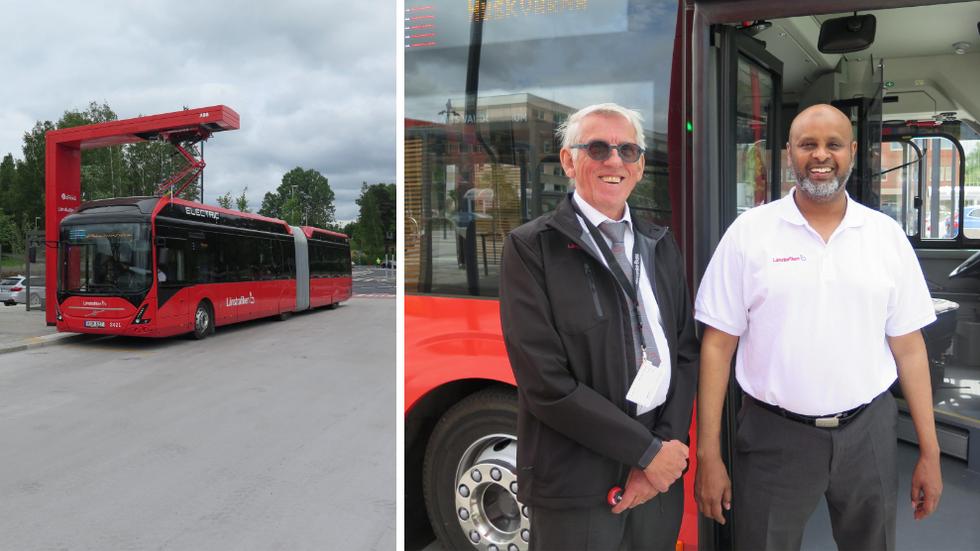 Chaufförerna Leif Wiberg och Adow Iid Keinan gillar de nya bussarna. 