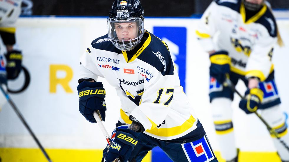 Danielle Stone gjorde tre av målen när HV71 besegrade Leksand med 6–0 under söndagen. Foto: Simon Hastegård/Bildbyrån.