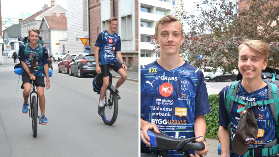 Mullsjökillarna Arvid Sandstedt och Elian Seitl cyklar från huvudstaden till Göteborg för att det är ett kul äventyr samt för att stötta innebandyklubben Mullsjö AIS.
