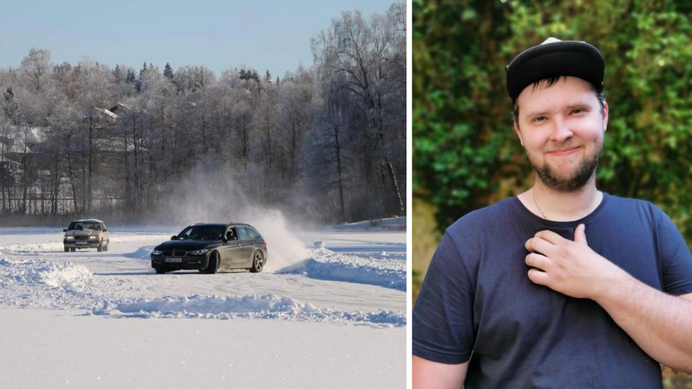 Oskar Uhrbom och hans kompisar körde under lördagen bil på Handskerydssjön i Nässjö. Foto: Andreas Karlsson
