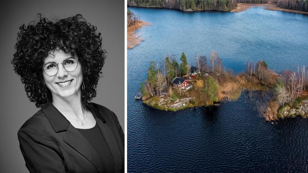 Anna Andersson är en av mäklarna som förmedlar en ön i sjön Bunn. Foto: Fastighetsbyrån.
