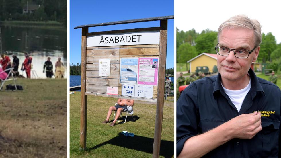 En åttaåring miste livet vid Åsabadet 2019. Olyckan ledde till en diskussion om räddningstjänstens resurser. Till höger: Göran Melin, räddningstjänsten. 