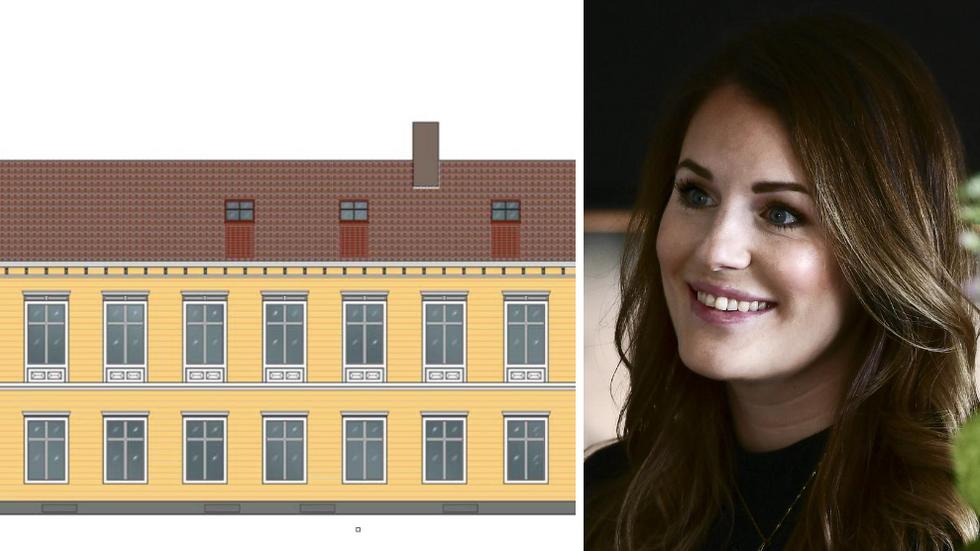 När den gamla träfastigheten på Klostergatan är färdigrenoverad rymmer den 24 mindre lägenheter. Fasaden bevaras men inne blir det nytt, fast i en stil som harmonierar med husets karaktär, lovar ansvarig mäklare Amelie Sjöbring.