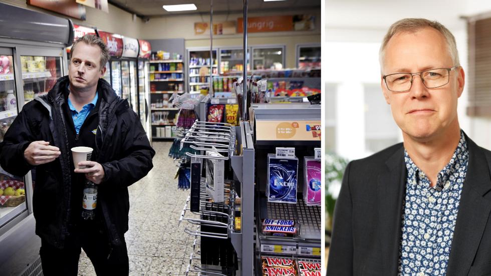 Butiksägaren Joachim Hylén utlyste en tävling för att få fast tjuvarna som gjorde inbrott i hans butik. Till höger: Anders Huss, vd på Emab där Frendo ingår. Foto: Emab 