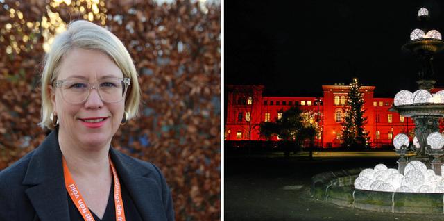 Anna Alm-Mårtensson, länsstyrelsen och det upplysta rådhuset under förra årets Orange day. Foto: Privat, Läsarbild/Cenneth Wedin 