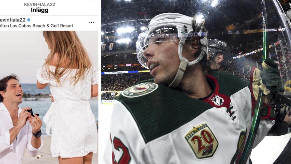 Förre HV71-spelaren Kevin Fiala har friat till flickvännen Jessica Ljung. Bilder: Instagram och Bildbryån. 