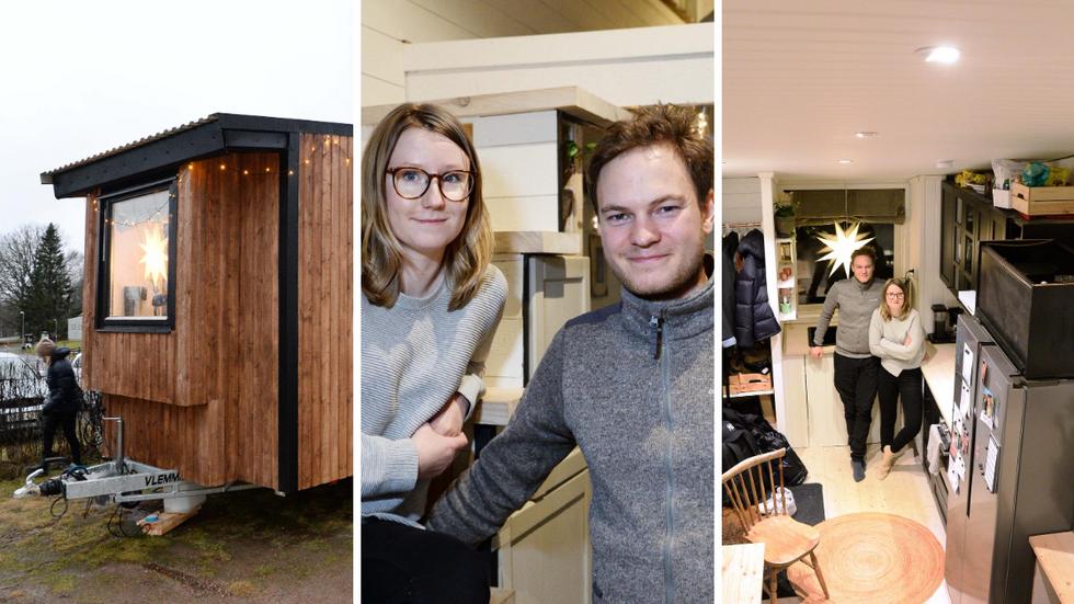 Joakim och Alma Moregård förverkligade sin dröm och har byggt ett 23 kvadratmeter stort  flyttbart hus.
