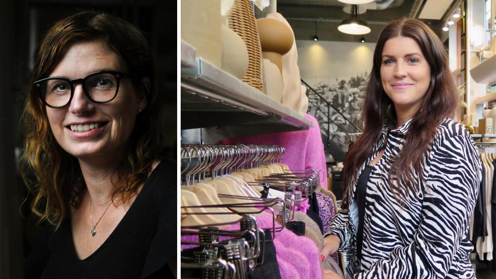 På inrednings- och modebutiken Fabriken i Jönköping ser man inte något större försäljningstapp än. Madeleine Bobin Lindqvist till vänster, Emmy Johansson till höger.
