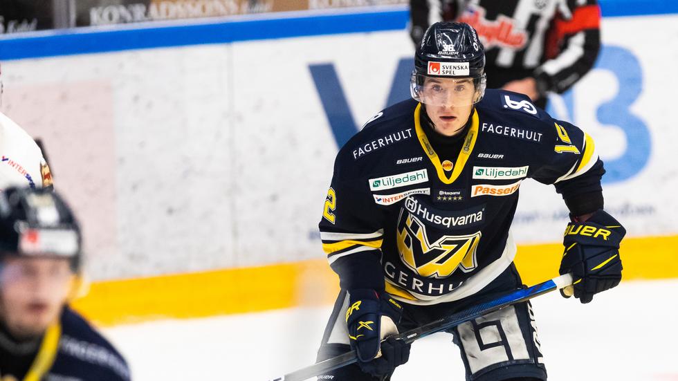 Kalle Holm gjorde sin första tävlingsmatch för HV71. Foto: Axel Boberg/Bildbyrån