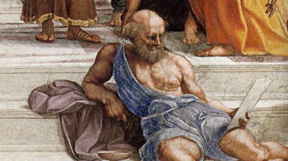 Antikens filosoferar avbildades av Rafael i fresken "Skolan i Aten" från tidigt 1500-tal. Platon och Aristoteles diskuterar, medan Herakleitos och Diogenes funderar på utsnittet i bilden.