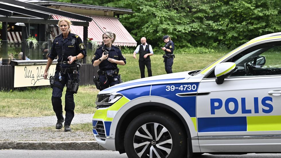 Polis på plats efter att flera hästar skenade på Djurgården i Stockholm den 17 juni. De skenande hästarna skadade flera personer, och en man som ansvarade för djuren åtalas nu.