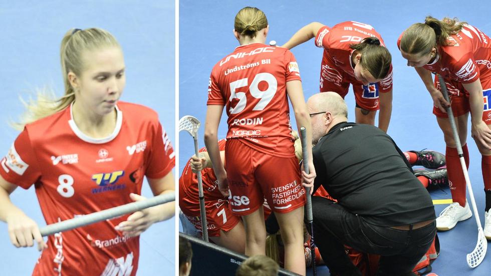 Emma Thorsson gjorde två mål för JIK och fick bland annat se Mira Markström åka på en rejäl smäll mot huvudet i den andra perioden.