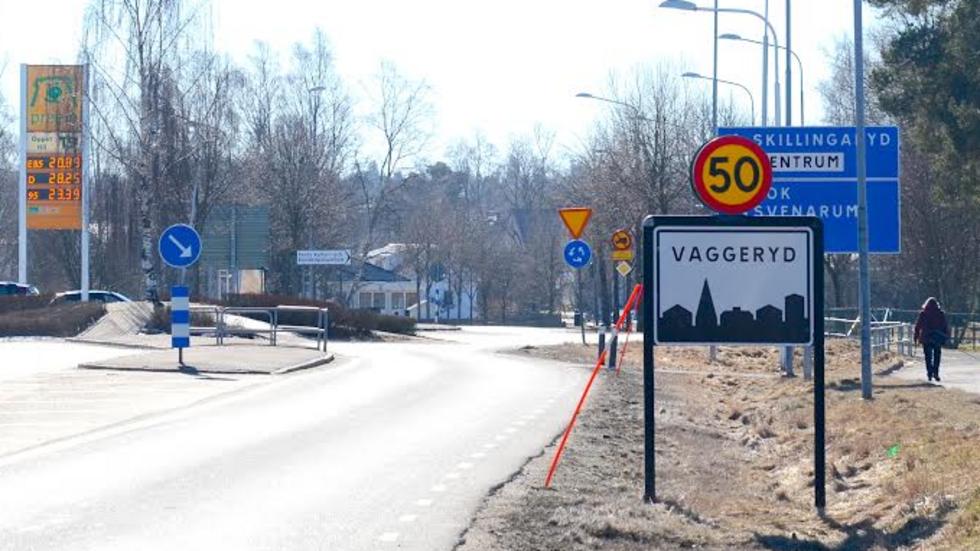 Norra infarten till Vaggeryd där det fortfarande är 50 kilometer i timmen som gäller. Foto: Gunnar Höglund