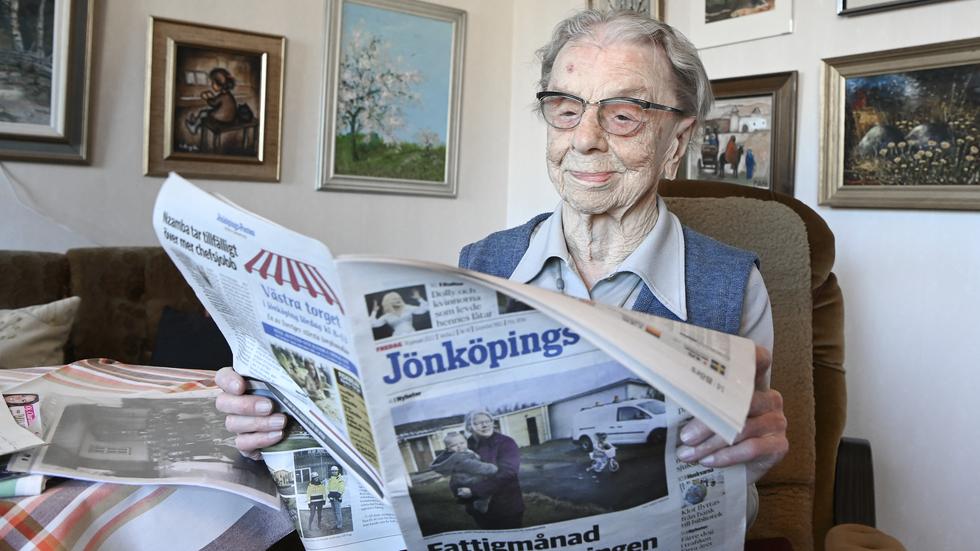 Vi vågar påstå att Britta Johansson är landets äldsta prenumerant av Jönköpings-Posten.