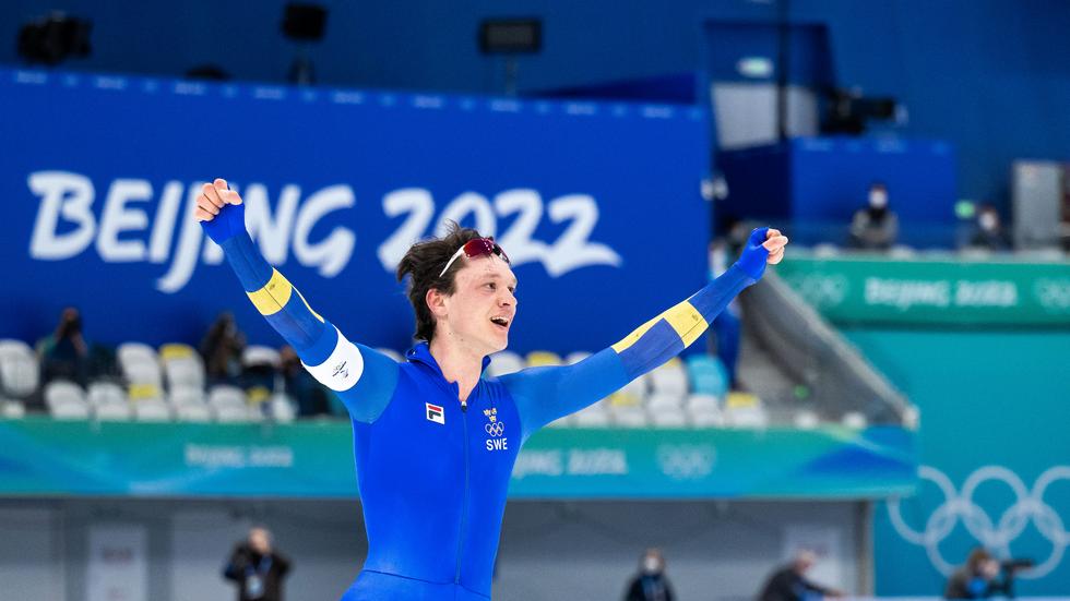 Nils van der Poel tar Sveriges andra OS-guld i Peking. Bild: Mathias Bergeld/Bildbyrån. 