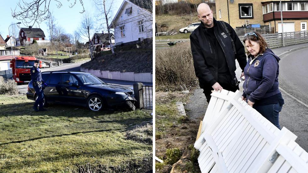 Annelie Eriksson vaknade av ett kraftigt brak på tisdagsmorgonen. En bilist hade just brakat rakt in i hennes och maken Peders staket på Nissanvägen i Taberg.