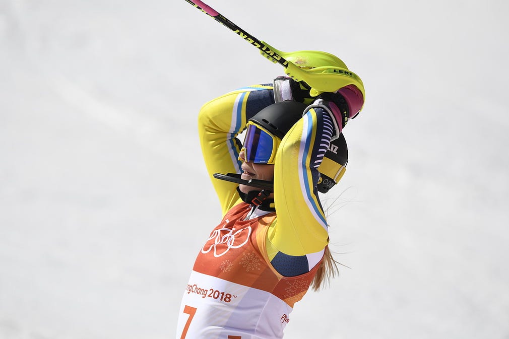 Frida Hansdotter tar guld i slalom vid vinter-OS i Sydkorea. Foto: Pontus Lundahl/TT