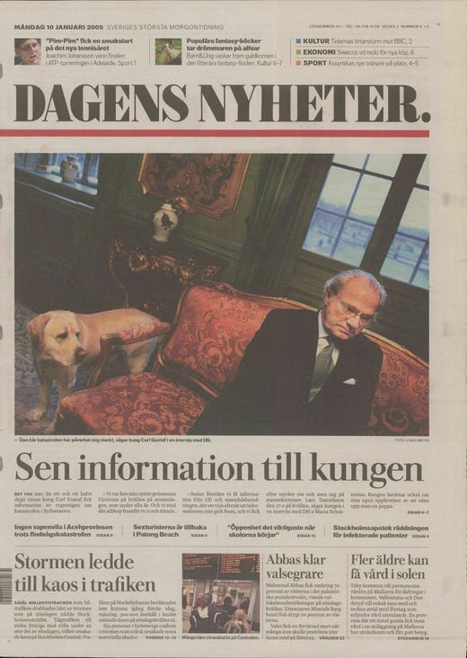 Framsidan av hufvudstadsbladets tidning i januari 2005.