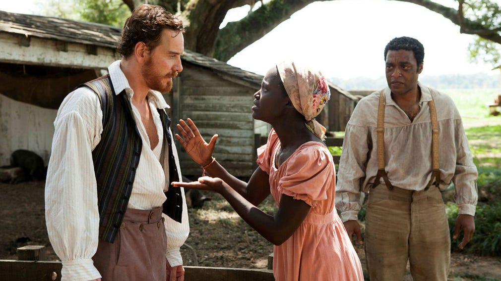 Michael Fassbender, Lupita Nyong'o och Chiwetel Ejiofor i ”12 years a slave”.