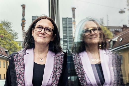 Η Cecilia Malmström, πρώην Επίτροπος της ΕΕ και τώρα ενεργός, μεταξύ άλλων, το Ινστιτούτο Think Tank Peterson, το οποίο εδρεύει στην Ουάσινγκτον.