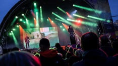 Conchita Wurst uppträder i Eurovision Village i Folkets Park under måndagskvällen.