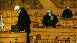 "Garden of Death" by Hugo Simberg (1896). The painting is currently on display during the exhibition "Gothic modern" at the Ateneum in Helsingsfors.