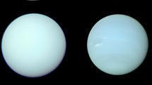 Uranus och Neptunus verkliga färger, enligt forskarna vid Oxfords universitet i Storbritannien.