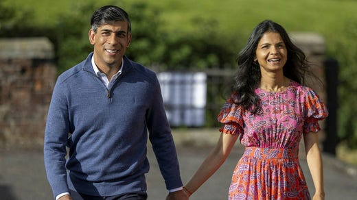 Rishi Sunak goes to vote in the Yorkshire village of Kirby Sixton with his wife Akshata Murthy.