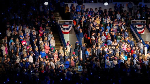 Supporters of Kamala Harris at a rally in Kalamazoo, Michigan.