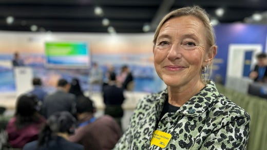 Yvonne Pernodd, Europachef på Business Sweden, i Sveriges monter på klimatmötet COP29 i Baku.