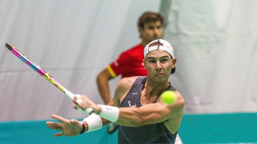 Nadal på söndagens Davis Cup-träning.