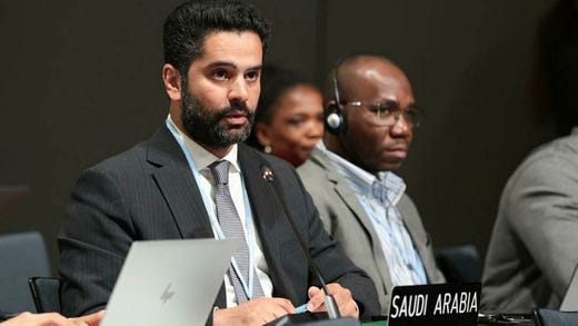 Albara Tawfiq från Saudiarabiens förhandlingsdelegation vid ett klimattoppmöte i Bonn, Tyskland, i juni 2024.