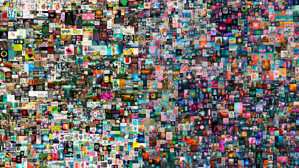 Beeples digitala collage ”Everydays –The First 5000 Days”. Budgivningen började på 100 dollar och slutad på drygt 69 miljoner dollar
