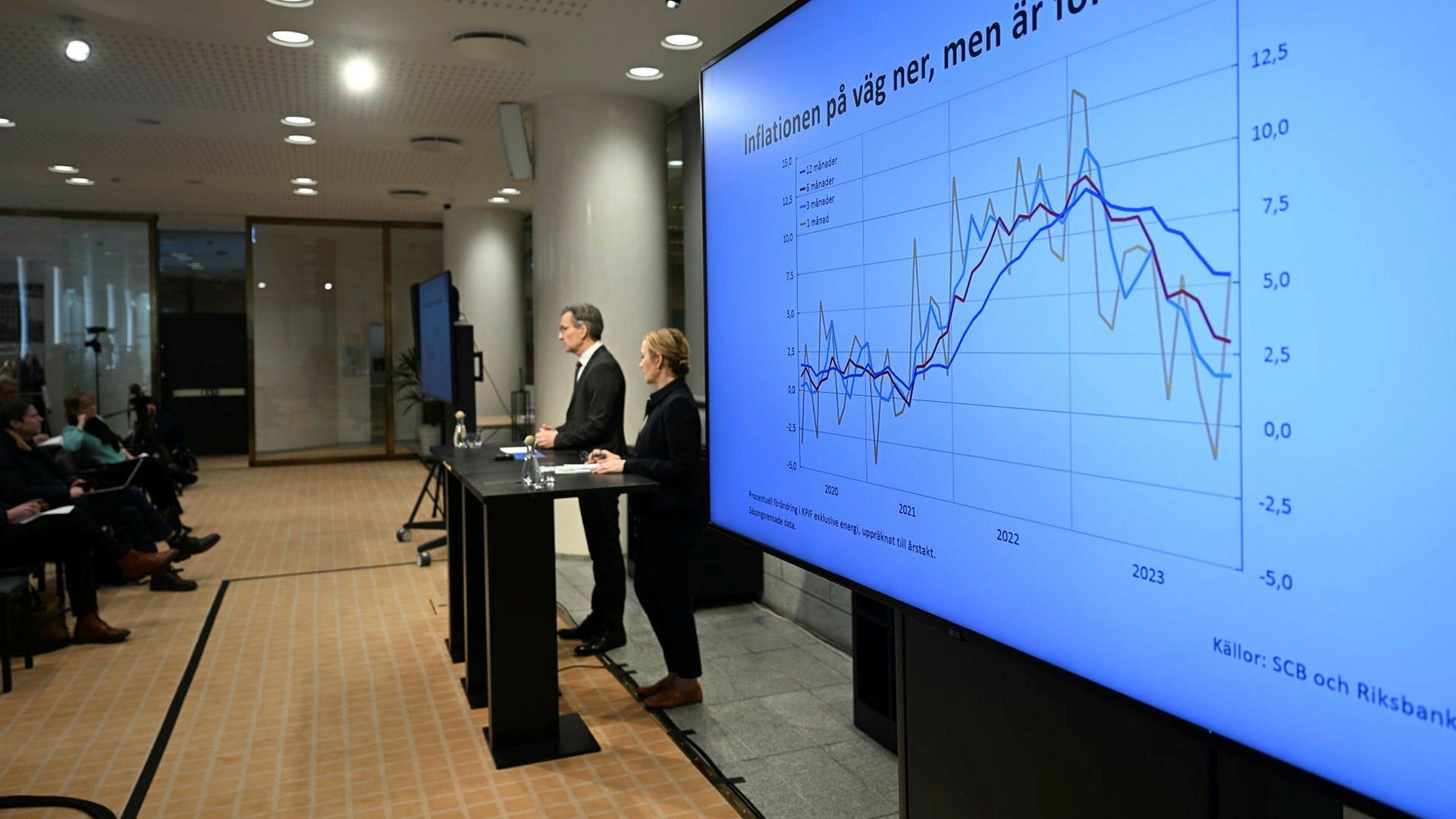 Riksbankschef Erik Thedéen och Åsa Olli Segendorf, chef för avdelningen för penningpolitik. Arkivbild.