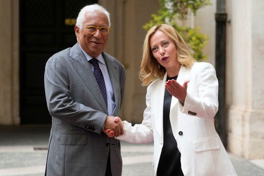 António Costa tillsammans med Italiens premiärminister Giorgia Meloni.