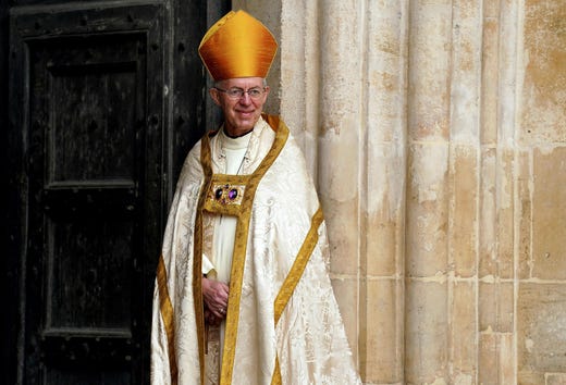 Justin Welby, tidigare ärkebiskop av Canterbury, inför kröningen av kung Charles III och drottning Camilla.