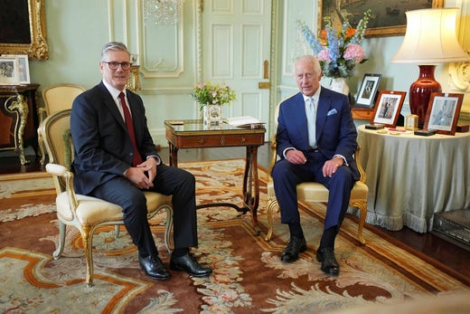 After winning the election, Labour leader Keir Starmer met King Charles III at Buckingham Palace on 5 July and was given the task of forming a government.