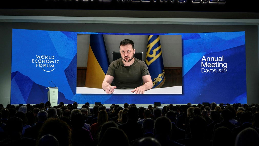 Ukrainas president Volodymyr Zelenskyj höll öppningstalet på årets Världsekonomiskt forum i Davos.