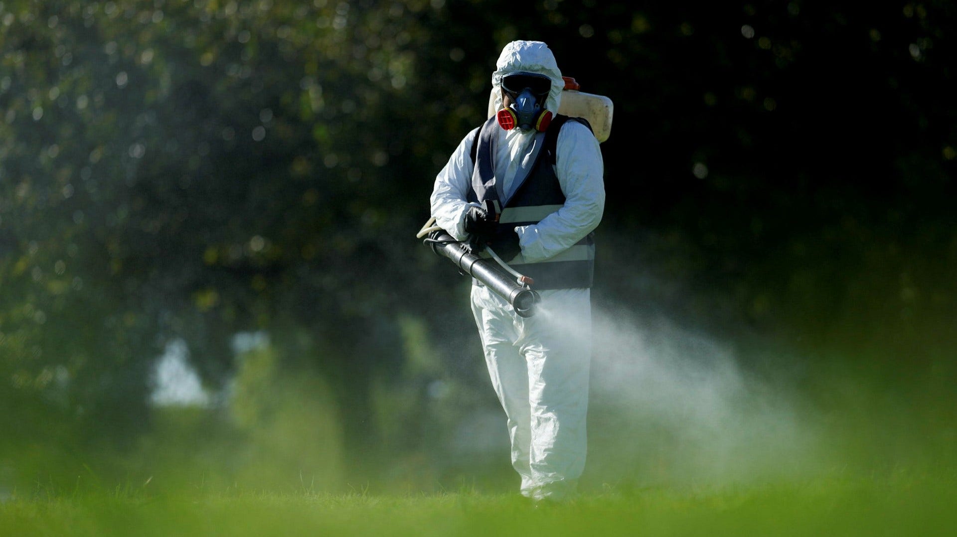En man sprutar bekämpningsmedel mot myggorna i den argentinska huvudstaden Buenos Aires.
