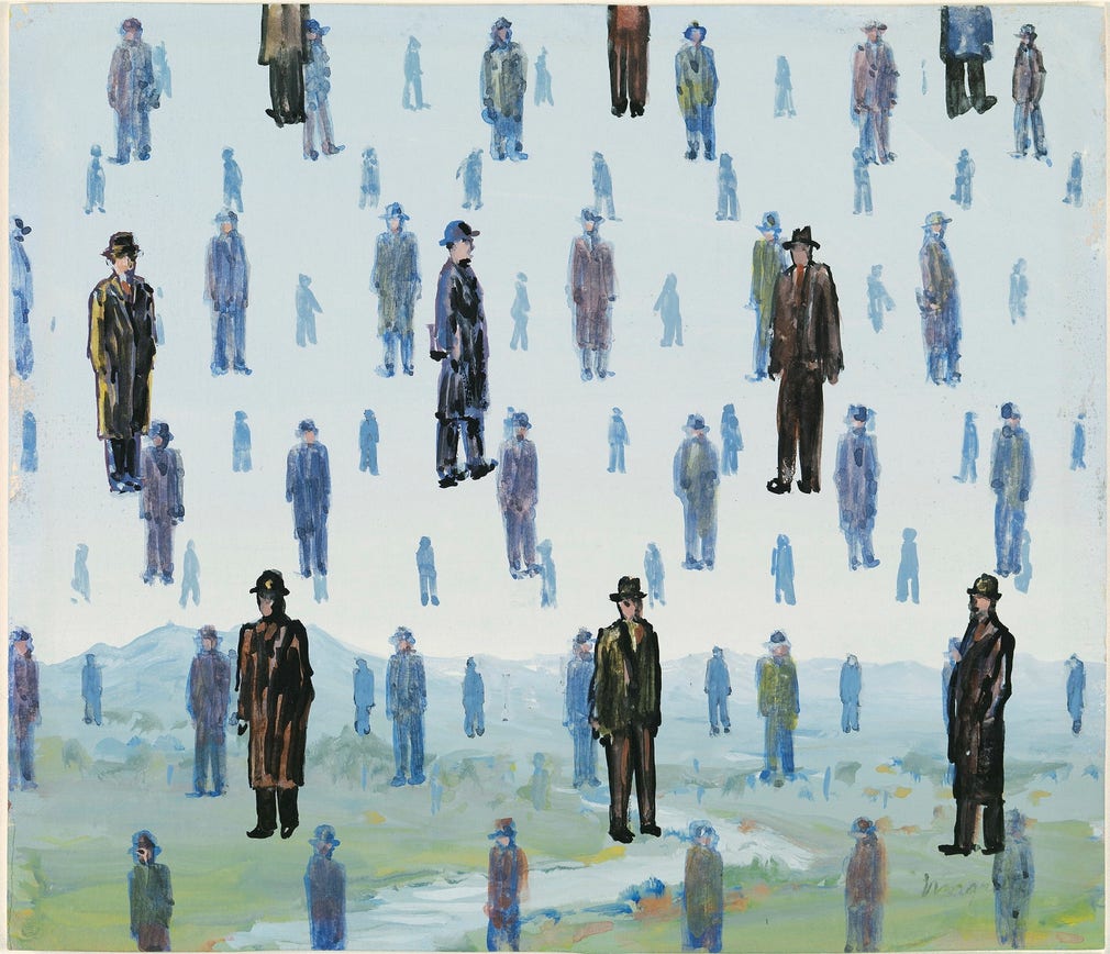 René Magritte, ”Golconde”.