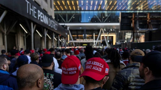 Supporters of Donald Trump entering a rally in Madison Square Garden in New York.