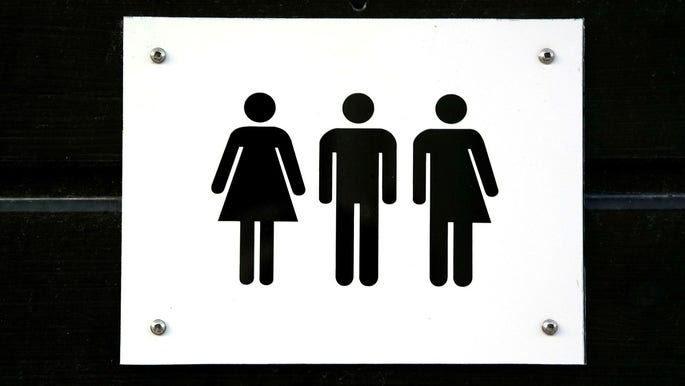 Toalettskylt i Linköping. Det är bra att Svenska kyrkan i sitt remissvar sagt ja till Moderaternas och Liberalernas förslag om en 16-årsgräns för juridiskt könsbyte, anser insändarskribenten.