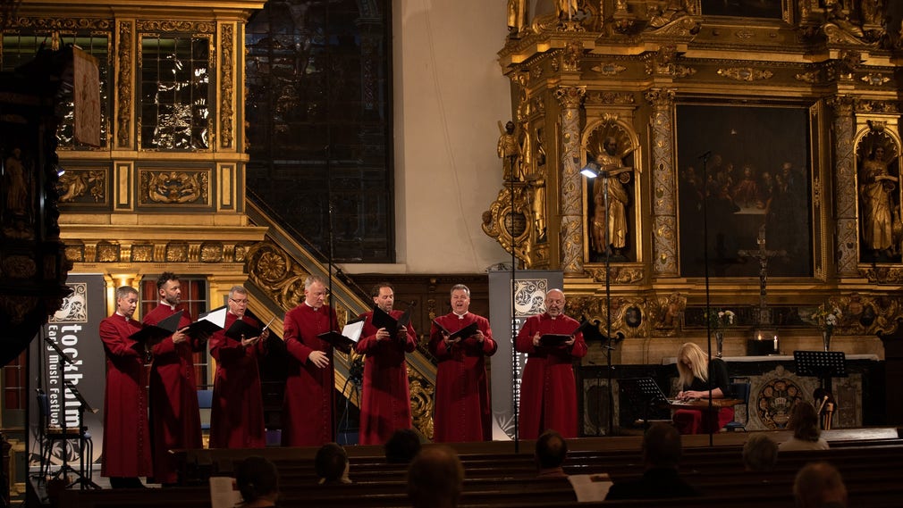 Den lettiska kören Schola Cantorum Riga i Tyska kyrkan i Stockholm.