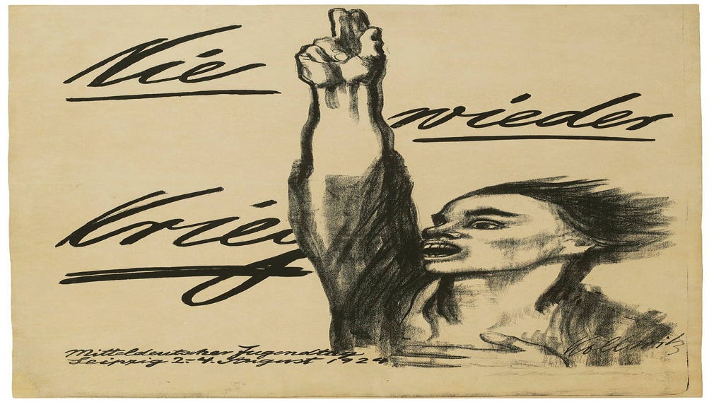 Käthe Kollwitz, ”Aldrig mer krig”, litografi, 1924.