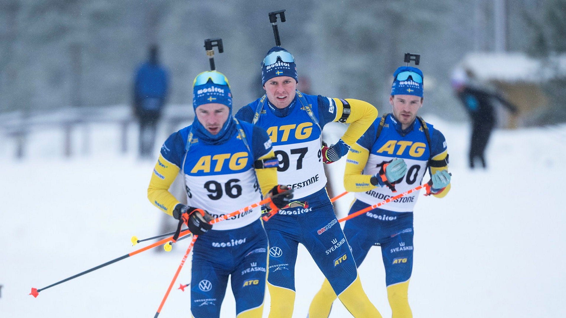 Jesper Nelin, Emil Nykvist och Malte Stefansson under träning i Idre tidigare i vinter.