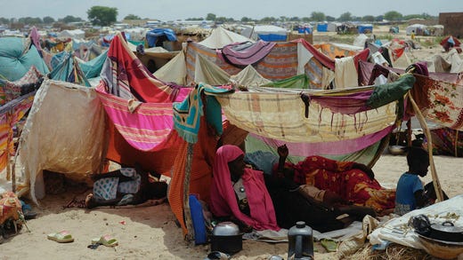 Omkring 14,6 miljoner människor är internt fördrivna i Sudan. Den här bilden är från ett flyktingläger i grannlandet Tchad.